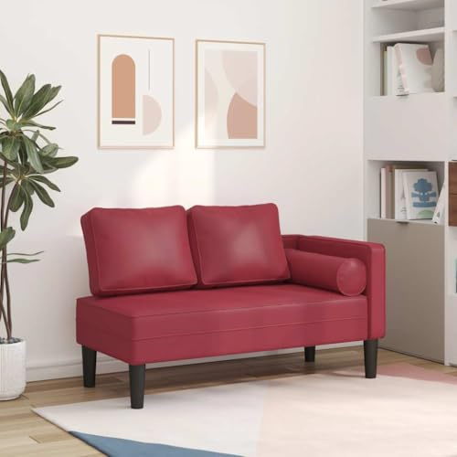 Basinlix Chaiselong med kudde vinröd konstläder, lounge recamiere, modern soffa, bekväm dagbädd, stabil fotdel, elegant sittfåtölj för vardagsrum, sovrum, kontor, hotell, avslappnad