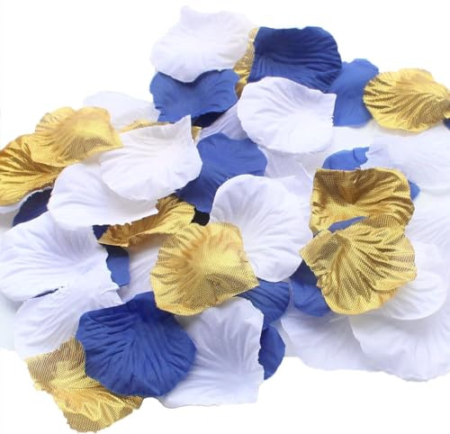 900 Pack Mixed Royal Blue Gold White Silk Wedding Flower Rose Party Centerpieces Wedding Confetti Table Scatters Christening Baby Boy Shower Decoration Favor
