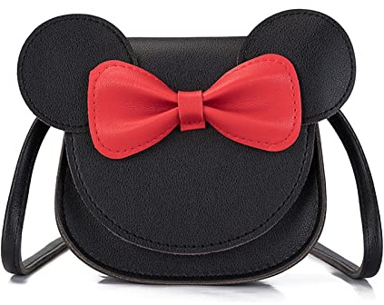 AioTio Simpatica Borsa a Tracolla Per Bambini Con Fiocco, Borsa a Tracolla PU Bambina(Nero)