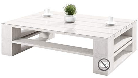 sunnypillow palettenmöbel Europaletten Indoor und Outdoor - Lounge gartenmöbel Holz gartenmöbel Set Lounge möbel Terrasse Balkon loft Stil Paletten Palette (Weiß Couchtisch 100 x 60 cm Höhe : 30 cm)