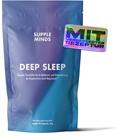 Suppleminds Deep Sleep Schlaf-Komplex, 90 vegane Kapseln mit 0,5 mg Melatonin, Magnesium, Ashwagandha und weiteren Pflanzen-Extrakten (90 Kapseln)
