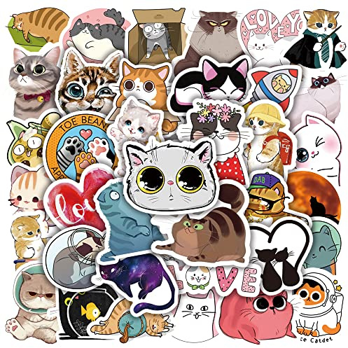 50 adesivi per gatti, in vinile, impermeabili, per bottiglie d'acqua, laptop, scrapbooking, Kawaii Kitten Animal Stickers Pack