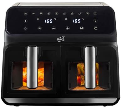Neo Black Dual Twin Zone Double Drawer Glass Window Electric Air Fryer 8.5L Digital Instant Kitchen Grill Oven 1700W Healthy Frying Cooker Cooking Low Fat Oil Free