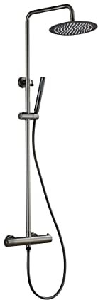 AIYA Bath Duschsystem Komplettset aus Edelstahl | Duschsystem mit Thermostat & Regendusche | Duscharmatur mit Anti-Kalk-Funktion | Hochwertiger Edelstahl | Duschstange mit Armatur | Graphit