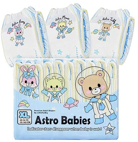 LittleForBig Erwachsenen Gedruckten Windeln 10 Stück - Astro Babies (X-Large 121-142 CM)