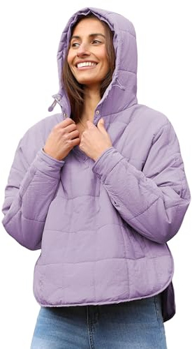 AMEBELLE Women's Oversized Hooded Puffer Jacket Quilted Lightweight Winter Warm Pullover Padded Hoodies Coat(2611-LightPurple-M)