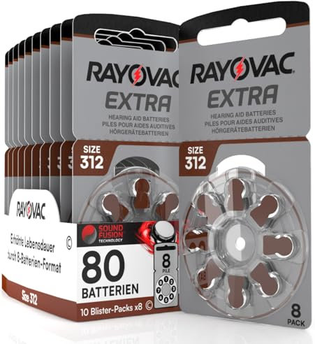 80 Batterien für Hörgeräte Rayovac Extra 312-10 Blister à 8 Batterien