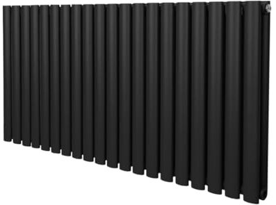 Oval Column Radiator 600mm x 1200mm Modern Designer Double Panel Central Heating Heater Matt Black Carbon Steel Horizontal Kitchen Living Room Bathroom FREE Cleaning Brush Fixing Kit & Brackets