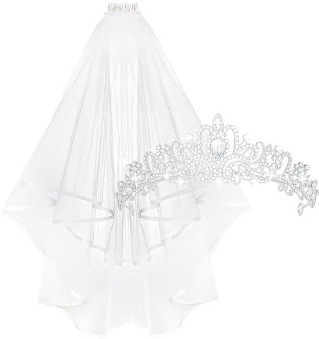 Casoty Bridal Veil and Tiara Set, Bachelorette Party Decorations, Bride Crown and Veil Set, Bridal Shower Gift Supplies, Bride Gifts for Bachelorette Party