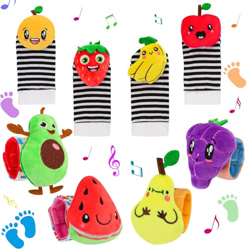 Baby Toys 0-6 Months, 8PCS Foot Finders & Wrist Rattles for Infants Toys Black and White Sensory Toys Baby Essentials for Newborn Wrist Rattle Baby Gifts, Baby Boy Toys 0 3 6 9 Months