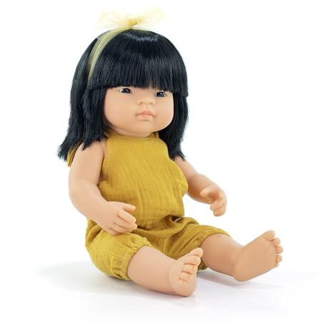 Miniland Baby Doll Asian Girl 38cm. Made in Spain with vanilla scent. Anatomically correct. My Friends & Me collection