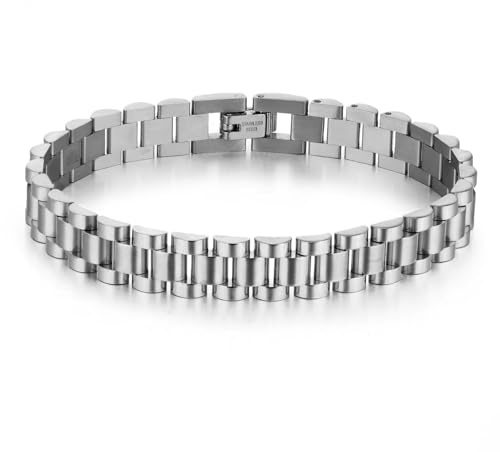 JSNOM Armband Herren Edelstahl Geschenke: Armbänder Schwarz Gold Silber Valentinstag Geburtstagsgeschenk Liebesgeschenke Schmuck Geschenk für Freund Ehemann Männer (Silber, 12mm)