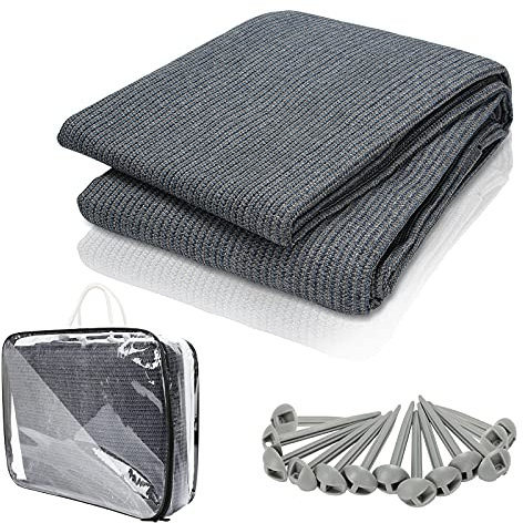 Peviasot Tappeto per tende da campeggio, 200 x 200 cm, con 12 fori, 13 picchetti e borsa per il trasporto, traspirante, antiscivolo, lavabile (grigio e blu