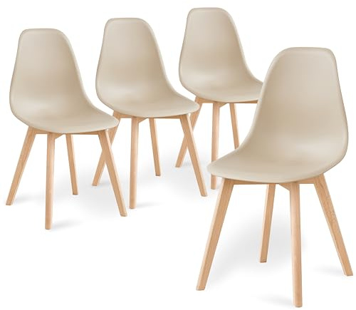 BenyLed Set di 4 Sedie da Pranzo in Stile Scandinavo – Struttura in Legno di Faggio e Seduta Resistente in Polipropilene (PP), Ideale per Cucina e Sala da Pranzo (Cachi)