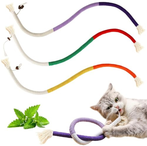 JYNVO Jouet Chat 6 Jouets Corde à Mordre pour Chat avec Herbe à Chat (Rouge - Vert * 2 + Violet * 2 + Orange * 2) - Articles d'Interaction et de Désennuyement pour Chats