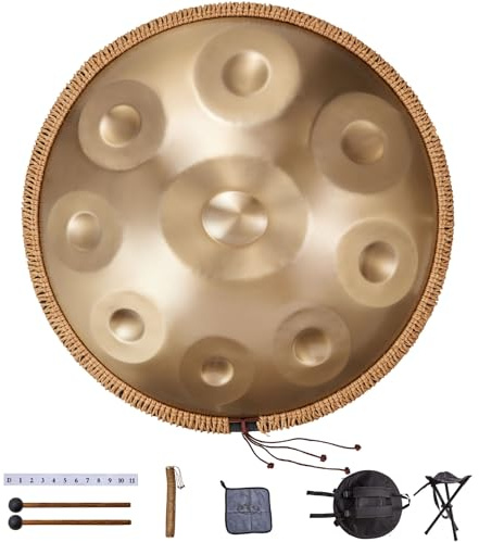VEVOR Handpan Drum, 55 cm, 9-Ton-Stahlzungentrommel, 432 Hz, D-Moll, mit gewebtem Randschutz, 2 Schlägeln & Tragetasche, farbbeständiges Schlaginstrument für professionelle Auftritte