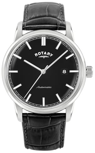 Rotary Men's Heritage Automatic Stainless Steel Black Leather Strap Watch