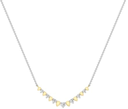 GILDED Itsy Bitsy Sterling Silver Dainty Lab Grown Diamond Heart Necklace for Women, SI1 F-Color, 14KT Gold Plated over Silver, 18” Chain with Spring-Ring Lock