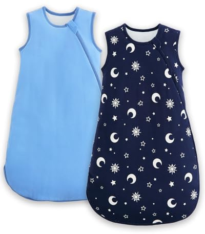 JiAmy Saco de dormir para bebé de 1,5 tog, saco de dormir de algodón, saco de dormir para bebé, manta portátil con cremallera de 2 vías para recién nacido, bebé Estrella azul marino 0-6 Meses