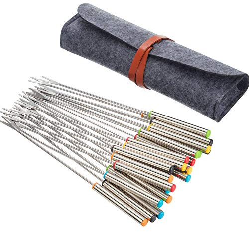 Forchette per fonduta in acciaio inox con manico resistente al calore, per formaggio, cioccolato, fonduta, arrosto, marshmallow, carne, 24 cm (confezione da 24)