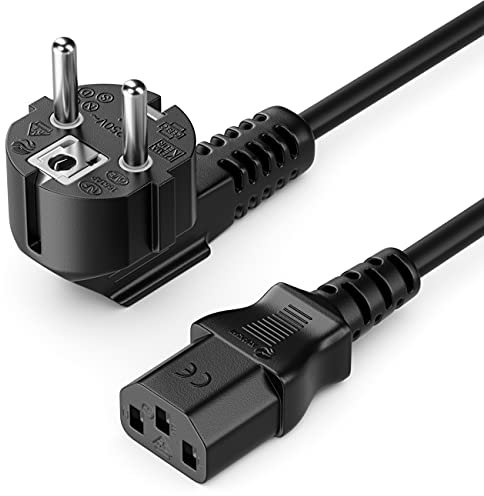 deleyCON 3,0m Kaltgerätekabel Netzkabel Stromkabel Schutzkontakt Stecker Typ F (CEE 7/4) 90° Gewinkelt auf Kaltgerätekupplung C13 Buchse PC Computer Monitor Drucker Beamer - Schwarz