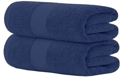 Hieftan Towels Bath Sheet Set – 100% Cotton Pack of 2 Extra Large Bath Sheets Towel 600gsm Highly Absorbent Rapid Dry Super Sheets for Bathroom 140 X 80 cm (Navy Blue)