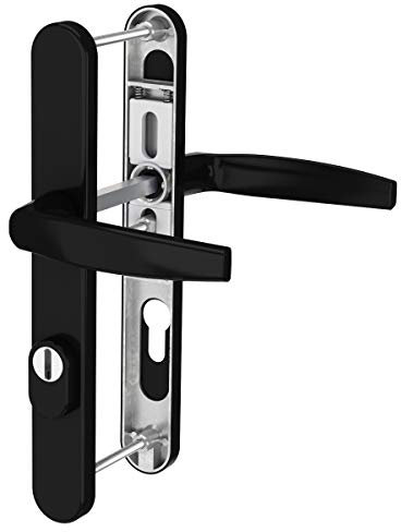 MS Beschläge 72mm Schmalrahmengarnitur mit Kernziehschutz Schwarz RAL9005 Langschildgarnitur Wechselgarnitur PZ Schlossform (Drücker/Drücker, Türstärke 39-54mm)