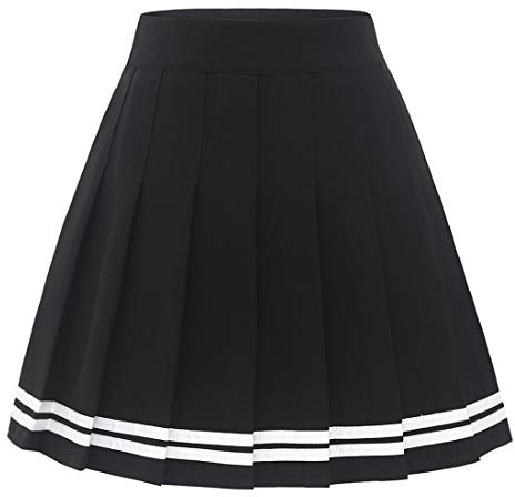 Timormode Kvinnors veckad kjol mini hög midja utsvängd skater tennis skolflicka, Svart vit rand, M