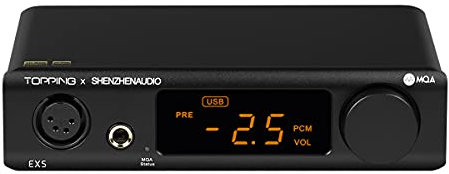 Topping EX5 MQA Dual ES9038Q2M DAC Bluetooth 5.0 LDAC DSD512 PCM 768kHz Hi-Res Audio HiFi Decoder Headphone Amplifier (Black)