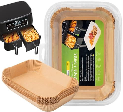 100x Papier Cuisson pour Ninja Air Fryer, 20 x 14cm Rectangulaire, Résiste à 230°C et à l'huile, Feuille Paper Liners pour airfryer Foodi Tiroir Double [AF500EU 10,4L | AF400EUCP AF300EU AF200EU]