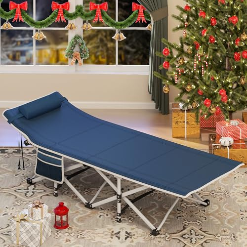 YITAHOME Folding Camping Bed for Adults, 28 Extra Wide Heavy Duty Portable Camp Bed, Comfortable Sleeping Cots with 280kg Capacity for Travel/Office/Outdoor, Blue