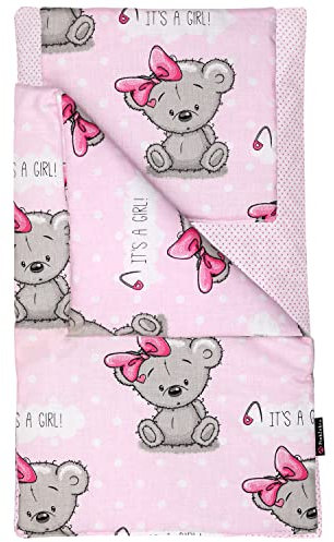 PinkZebra 3er Set Puppenbettwäsche für Puppen bis 43 cm, Puppenbettzeug 3-teilig, Decke + Kissen + Matratze, Puppenbettzeug mit Matratze für Puppenbett, aus Baumwolle, It's a Girl