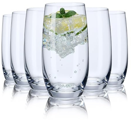 CUKBLESS Drinking Glasses Set of 6, Crystal Highball Water Glasses, Glass Cups for Water, Juice, Beverage, Mojito, Mixed Drinks, Cocktail Glass Set，13 Oz