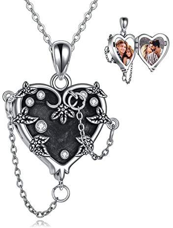 YAFEINI Collier ras du cou en argent sterling 925 avec pendentif en forme de cœur de sorcière/rose/croix/gothique, cadeau d'Halloween pour femme, Argent sterling, oxyde de zirconium, Non connu
