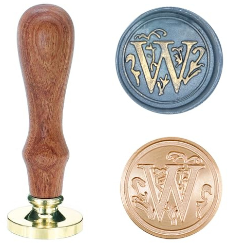 Poemluve sigillstämpel med bokstäver AZ 25 mm vintage vaxsigill stämpelset med trähandtag för gåvor, förpackning, gratulationskort, inbjudningar, gör-det-själv (bokstav W)