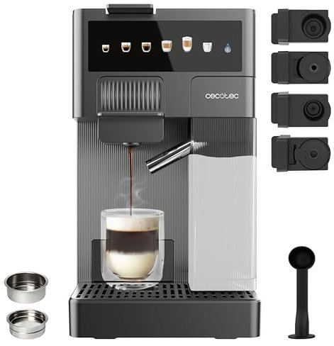 Cecotec Cafetera Cápsulas Express con Tanque de Leche FreeStyle Latte T. 1350W, 20 Bares, Compatible con Café Molido, Dolce Gusto, Nespresso y K-Fee, Depósito 1,6L de Agua y 400ml de Leche