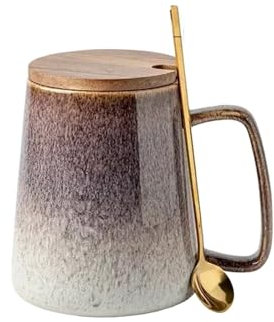Gobelets en verre 1 ensemble de grandes tasses à café en céramique de 26OZ, avec couvercle et poignée de cuillère, tasse à thé Jumbo Extra grande for le bureau et la maison(M-780ML-Gray-COVER)