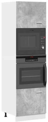 Gecheer Mobile per Microonde Grigio Cemento 60x57x207 cm Multistrato,Armadio da Cucina,Mobile da Cucina Salvaspazio,Mobili Cucina Componibili,Mobile per Cucina,Armadietto da Cucina,Mobile Pensile