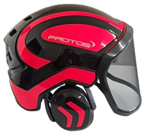 PROTOS Forest - Casco de protección premium para trabajos forestales variantes | óptima protección para la cabeza para profesionales (negro – rosa neón)
