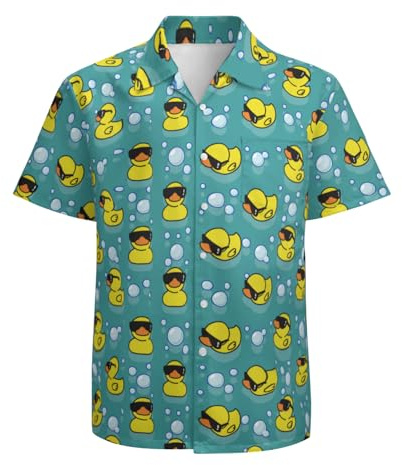 Dwerfsdf Camisas hawaianas de manga corta con botones para hombre, Patos, L
