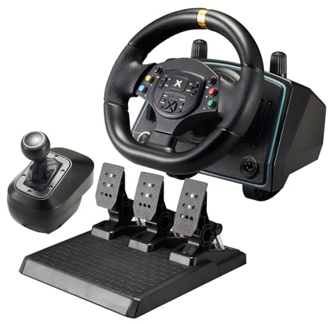 DOYO Volante para juegos con pedales y cambios, volante de carreras de 900°/1080°, pedales de efecto Hall, retroalimentación de vibración, cambios de pala, volante para PC, Xbox One, Xbox Series X|S