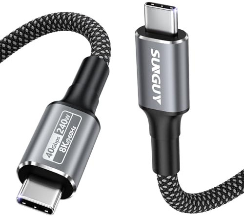 SUNGUY Cable USB 4 para cable Thunderbolt 4 de 0.5M, sincronización de datos de 40Gbps, 8K/6K a 60Hz, carga rápida de 240W, cable USB C Thunderbolt, compatible con iPhone 15/16 Pro, MacBook Pro, SSD