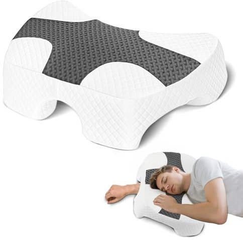 ROOWANA Seitenschläferkissen mit Armloch, erhöhtes Armkissen für größere Körpergrößen, Memory Foam Kissen, Geeignet für Seiten-, Rücken- und Bauchschläfer – Grau