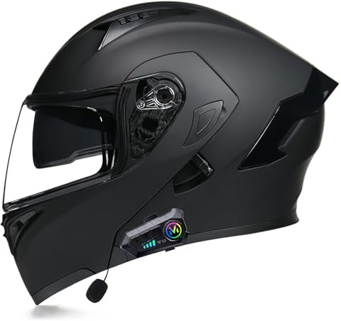 LKLNCXC Cascos de Moto Casco Modular Bluetooth for Hombre y Mujer, homologado por la ECE, abatible, de una Pieza, Integral, antivaho, con Doble Lente y anticolisión.(1,L=(59~60cm))