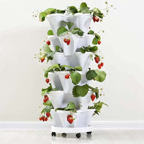 Torre de jardín vertical apilable, maceta de 6 niveles con cuatro pétalos, maceta de plástico, maceta para hierbas, sandía y frutas, maceta para jardín, decoración interior y exterior