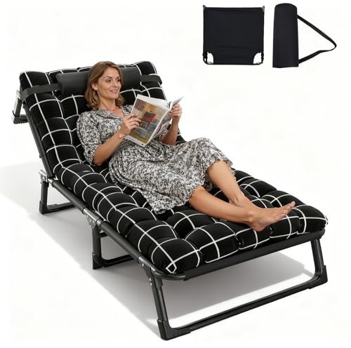 Tifemap Lit Pliant 1 Personne, Lit de Camp Pliable 1 Personne À 4 Positions Réglables pour Adultes avec Oreiller, Lits Pliant Idéal pour Le Bureau, la Piscine, la Plage, la Terrasse (Noir)