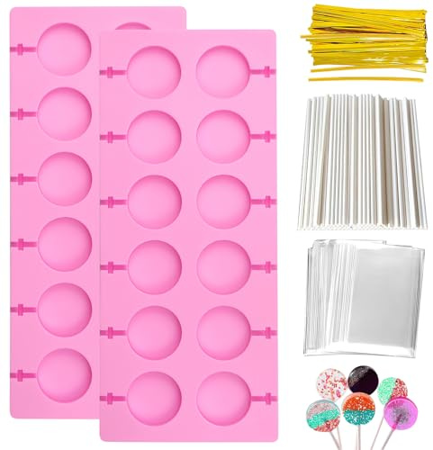 FIUTEKO Lollipop - Stampo per lecca-lecca-pop, in silicone, con 100 bastoncini per lecca-lecca e 10 tasche trasparenti