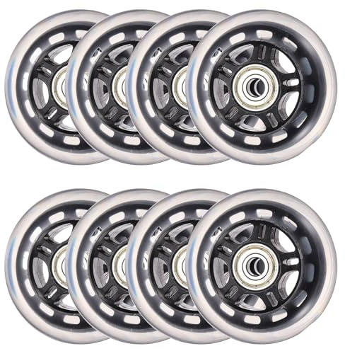 YELARXI Inline Skate Wheels with Bearings, Outdoor & Indoor Roller Skate Wheel Inline Skate Replacement (76mm, 8Pack, Black Transparent) for Scooter
