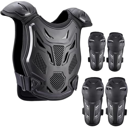 Protection Moto Enfant Equipement Pare Pierre Dorsale Protection pour VTT Ski Vélo Cross Genouillère Gilet 5 Pièces