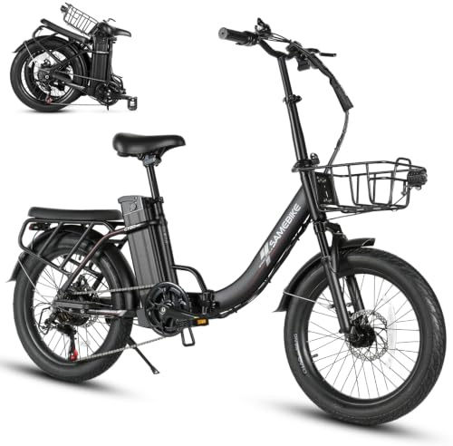SAMEBIKE Folding Electric Bike for Adults – 20 x 3.0 Tyre Commuter Ebike with 48V 13AH Removable Battery, Up to 100km (Assisted), 250W UK Legal Motor, 7-Speed & Dual Disc Brakes (BLACK)